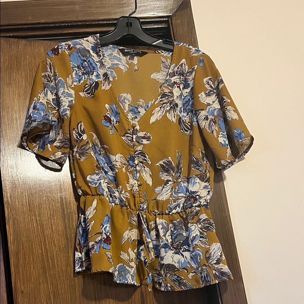 Brave Soul Floral Blouse With Peplum Waist